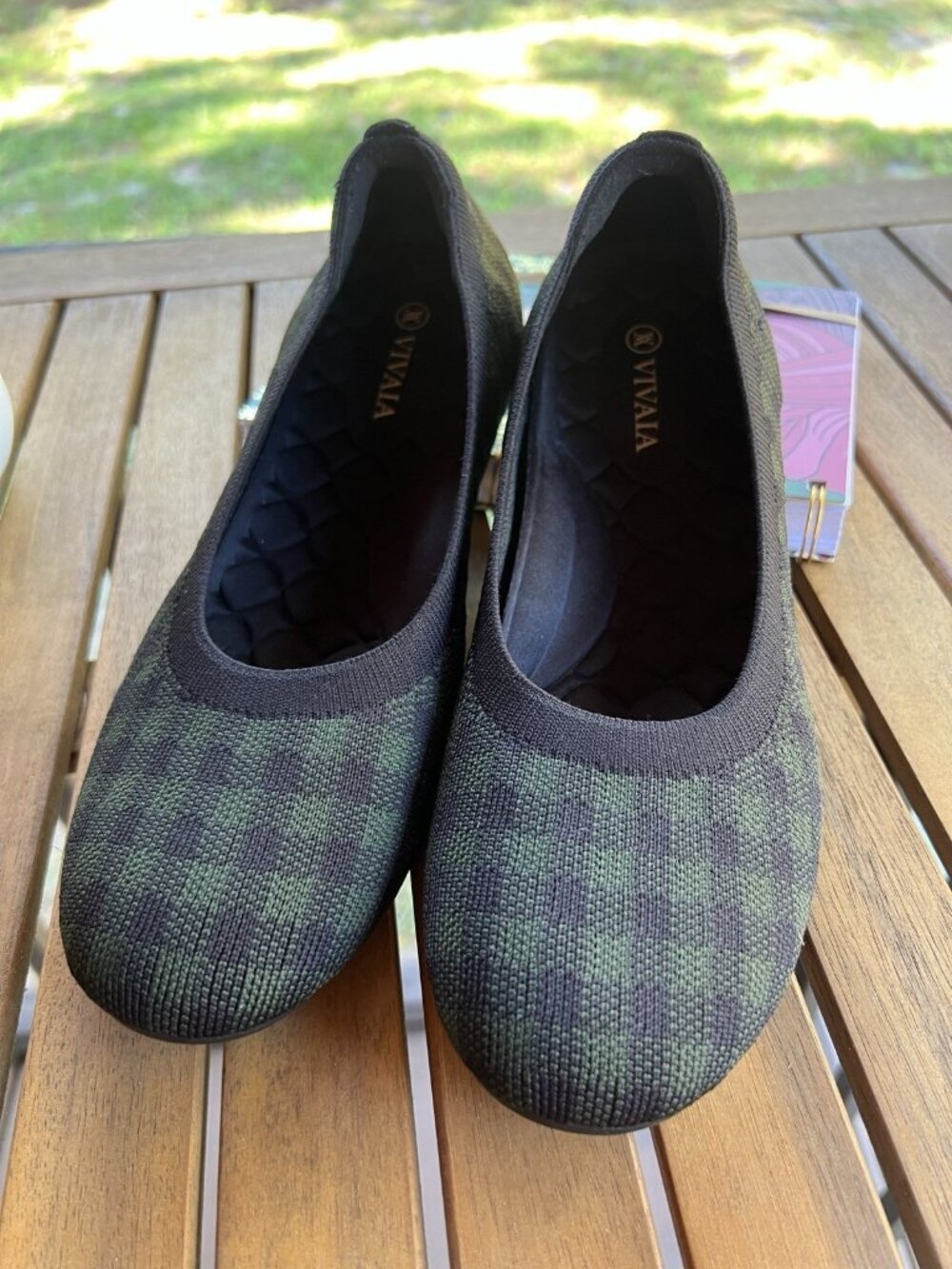 VIVAIA Claire Olive Plaid Knit Round Toe Flats Women’s US 10 EU 41.5